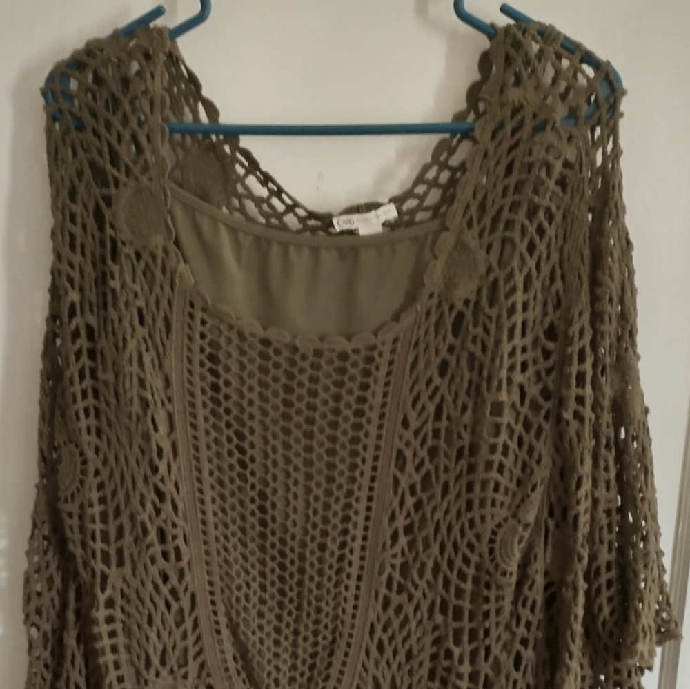 Cato 26/28 Green Crochet Dress with Liner - NEVER WORN